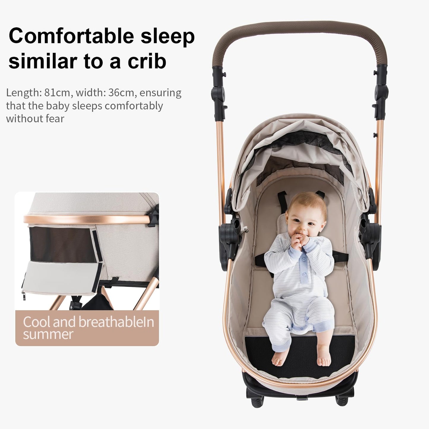 Kinderwagen 3 in 1 – Faltbarer Kombikinderwagen mit Buggy & Babywanne, Leichtes Aluminiumgestell
