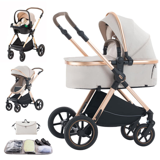 Kinderwagen 3 in 1 – Faltbarer Kombikinderwagen mit Buggy & Babywanne, Leichtes Aluminiumgestell